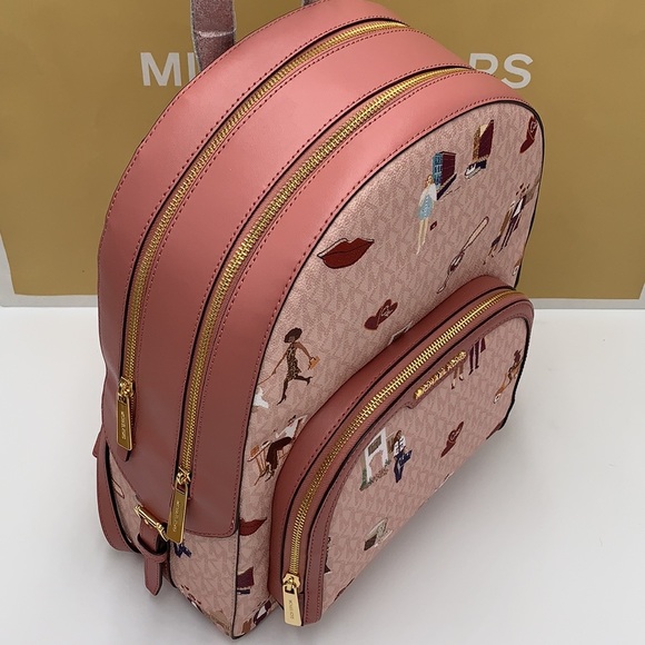 MICHAEL KORS JET SET GIRLS JAYCEE LARGE ZIP PACKED BACKPACK DARK POWDER BLUSH - Picture 8 of 16